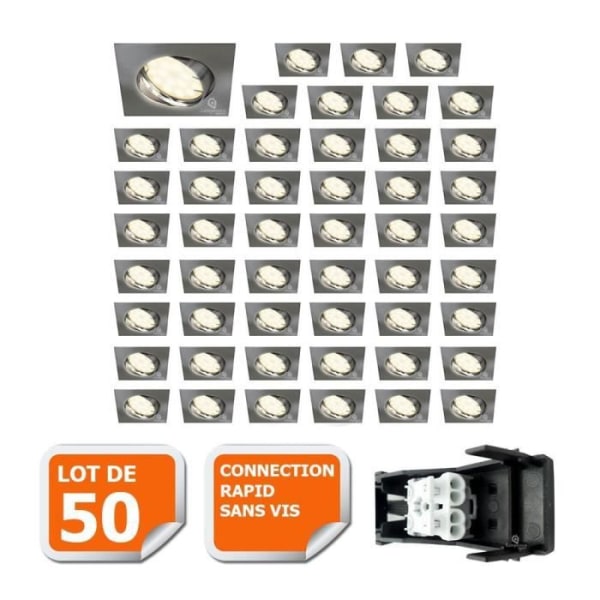 SET OM 50 STJÄLLBARA LED INFÄNGD SPOTLIGHT SQUARE ALU BRUSHED GU10 230V ekv. 50W NEUTRAL VIT