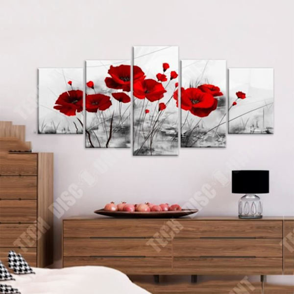 TD® Abstrakt blomster maleri i tre moderne og enkle farver i fem dele 30x40cmx2 30x60cmx2 30x80cmx1