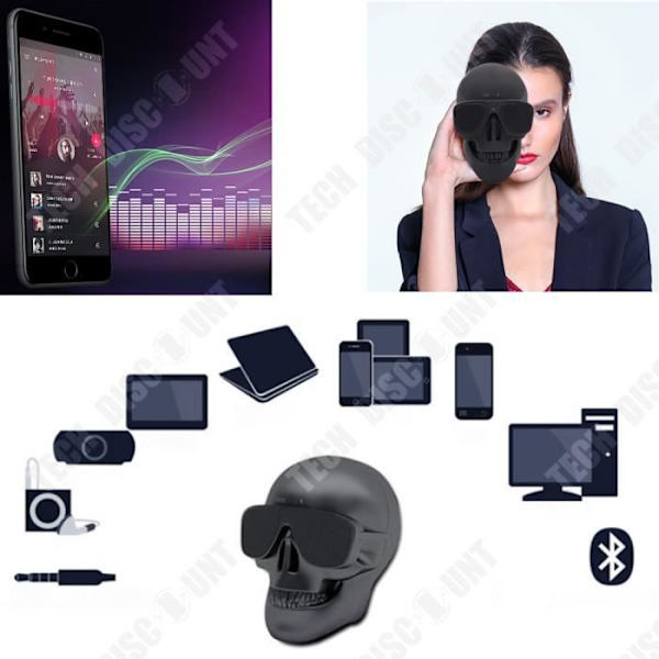 TD® mini langaton bluetooth-kaiutin punamusta pääkallo Halloween naamiaisasun koristelu tietokoneille porta röd svart