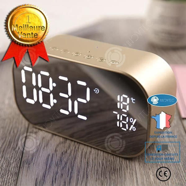 I® S2 trådlös Bluetooth-ljudkortsinsats U-skiva med väckarklocka radiotermometer utomhusdisplay universal guld