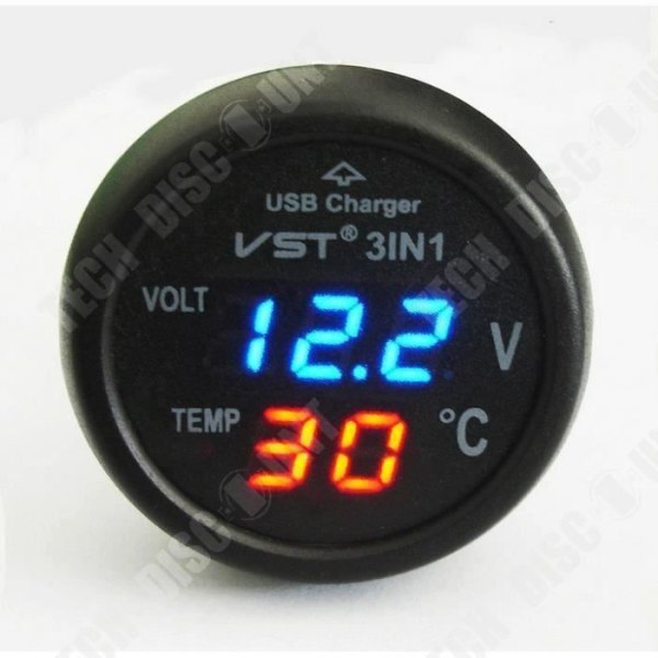 TD® Cigaresvoltmetermeter Thermometer USB Charger LED Auto 12-24V USB lader med LED voltmeter til bil - cigaretter LED