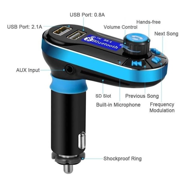FM Bluetooth-sender Bil Håndfri Musik MP3 Radioadapter