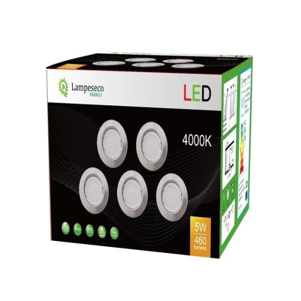 SET OM 10 KOMPLETTA RUND INFÄCKNAD LED-SPOTLIGHT FAST BORSTAD ALU ekv. 50W NEUTRAL VIT