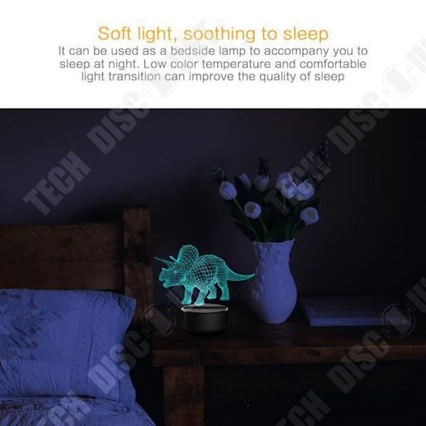 TD® Tactil dekorativ optisk lampe 7 farver illusion - model triceratops lavt forbrug USB-kabel 3 AAA batterier
