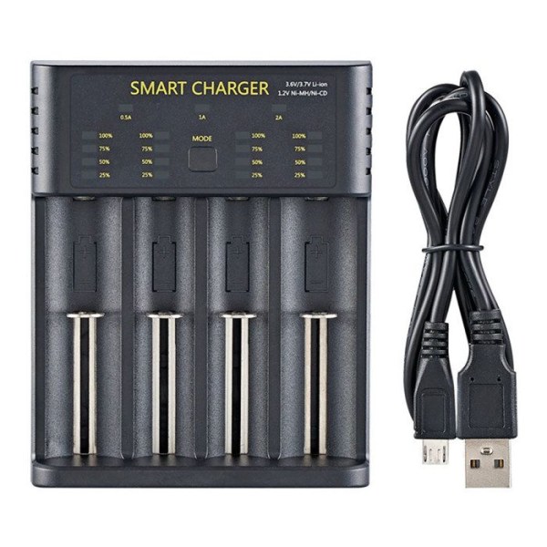 Batterioplader - TD - 4 pladser - Overbelastningsbeskyttelse - LED-display - USB