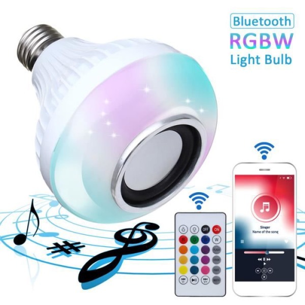 E27 LED RGBW trådlös glödlampa Bluetooth musikhögtalare med fjärrkontroll