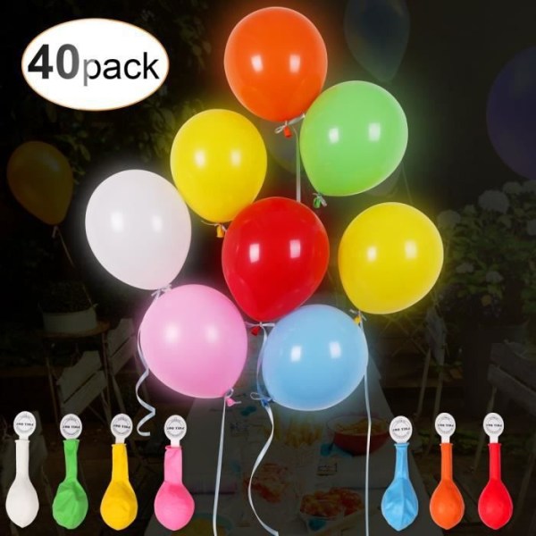 40 st LED-glödande ballonger Födelsedags-dekorativ ballong Flerfärgat färgglatt band för bröllopsfestkväll och barn
