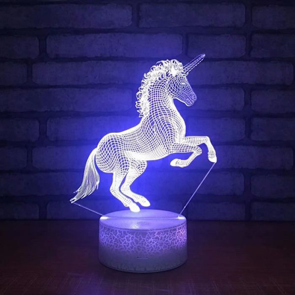 Burst textur bas 3d enhörning LED nattlampa 7 färg touch bordslampa present