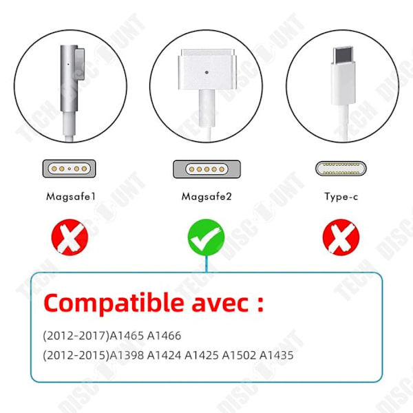 TD Laddare T Typ Strömadapter 16,5V 3,65A 60W Snabbladdning MagSafe 2 för A1425 A1502 bärbar datorladdare