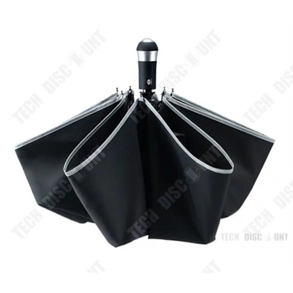 TD® Automatisk foldbar regnparaply med sikkerhedshammer, cutter, strobelys LED, vandtæt åbning og lukning, UV sort