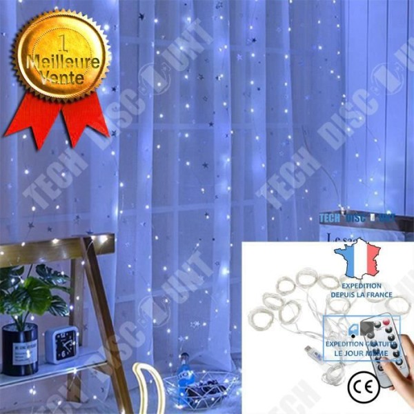 TD® Lysende Gardin, LED Lyskæder 3m*3m, Vinduesdekor, Jul, Bryllup, Fødselsdag, Hjem, Koldt Hvid