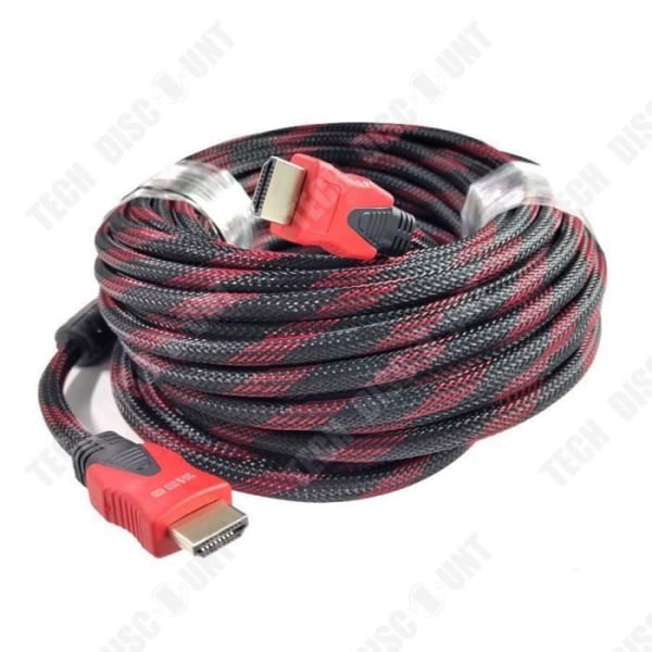 TD® HDMI-verkkojohto punainen ja musta, 15 metriä, liitäntäjohto TV-näyttöön 1080P, versio 1.4, HDMI-huippulaatuisuuskaapeli