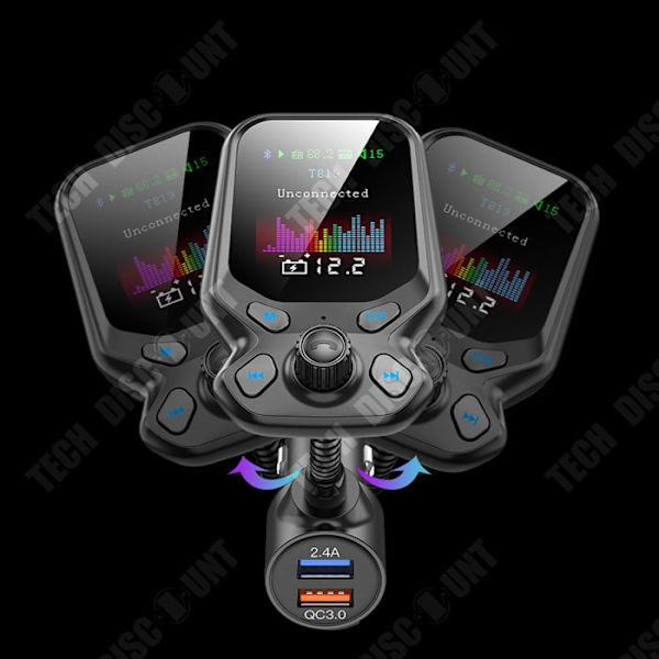 TD® bluetooth FM-sändare färgskärm bil mp3 bluetooth-spelare QC3.0 snabbladdning dubbel USB multifunktions FM-sändare