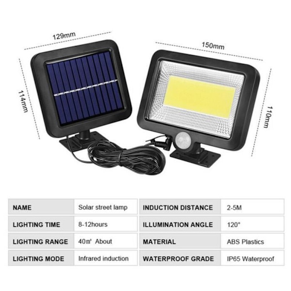 Solarlampe til væg til have - MINGMEI - 100 LED med bevægelsessensor - Sort - Solenergi