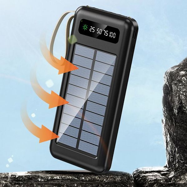 TD® Mobile Power 30000 mAh Solladdare med en till fyra kablar