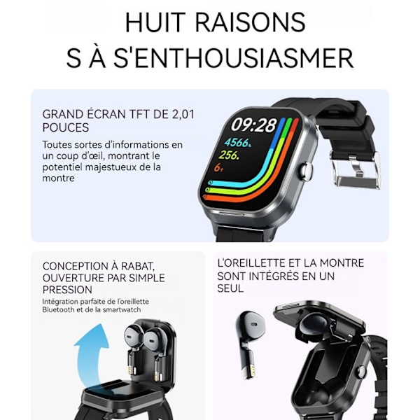 Montre connectée INN® 2 i 1 8-15 dage standbyautonomi bluetooth headset bevægelsessensor bluetooth sort