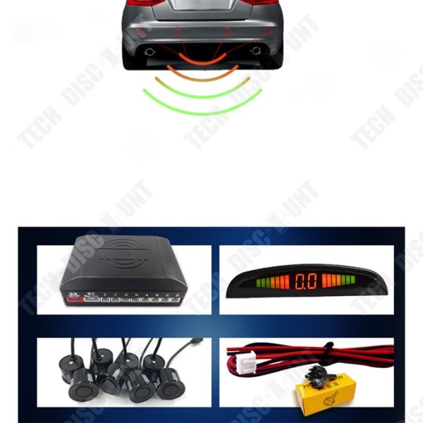 TD® främre och bakre ljudbackradar med 8 svarta sensorer Voice Buzzer LED främre och bakre integrerad parkeringsradar