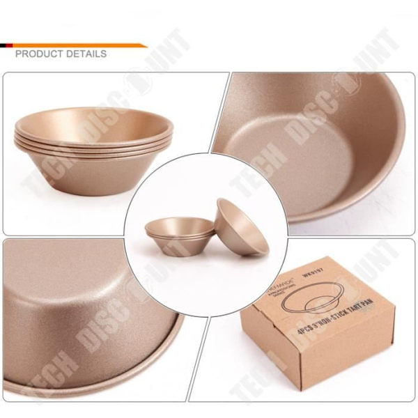 TD® 4 robuste mini ægge-tærteforme i kulstofstål med non-stick belægning, 3 tommer sæt af 4 bageværktøjer