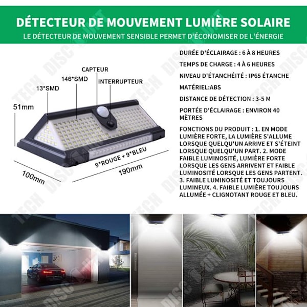 TD utomhussollampa IP65 vattentät version Hållbar säkerhetslampa med rörelsesensor Solarbelysning för trädgård