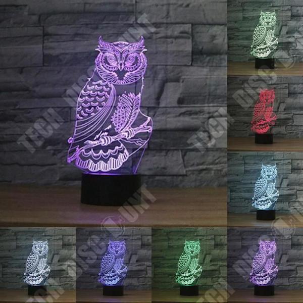 TD® Dekorativ berøringsoptisk lampe 7 farver illusion af optik - model ugle - lavt forbrug USB-kabel eller 3 AAA batterier