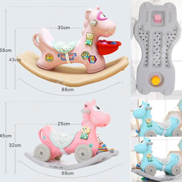 TD® Plastisk gyngestol til baby uden musik heste legetøj børn 1-3 år lille trævogn lille blå farve jou