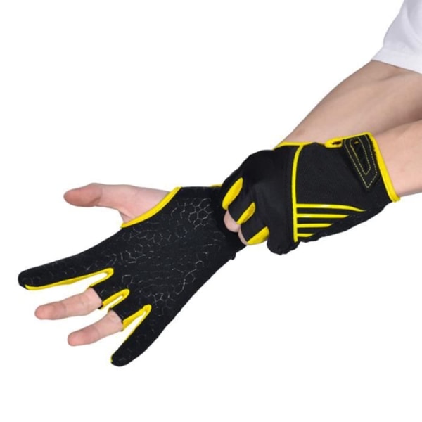 Ett par bowlinghandskar Utomhussport Halkfri Fingerless Palm Silikon Fitness Handskar Gul S/M