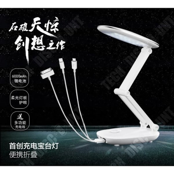 TD® LED natlampe med USB-opladning - Foldbar med dobbelt anvendelse - Studielampe til studerende - Bordlampe med USB-oplader