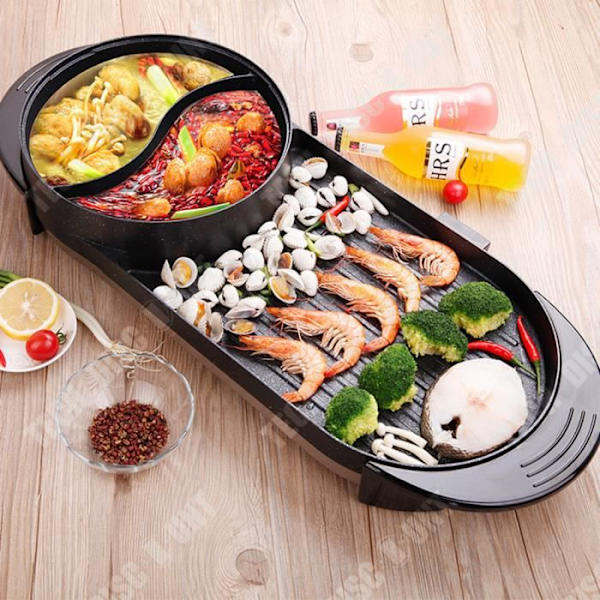 TD® Elektrisk grillad raclettepanna Pan-Dual-Purpose Hushåll Rökfri Non-Stick multifunktionsmatlagning