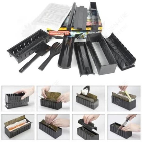 HTBE® DIY sushi-maker, meriruoho, monobloc muotintyöstötyökalu, musta muovimuotti, keittovälineet, gastronominen tuotanto