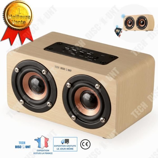 TD® Mini-högtalare stil stereo bluetooth trådlös högtalare för PC, för bil, för iPhone trä typ gul högupplöst