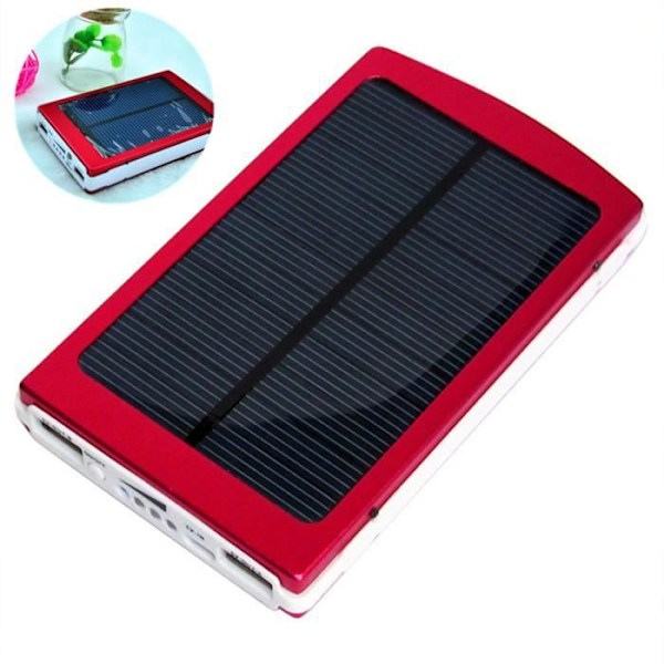 TD® Monitoiminen Aurinkopaneelilataaja -10000 mAh Kaksois-USB-portti ja sovitin -Käytännöllinen ja Luotettava - Power Bank Valkoinen ja Punainen