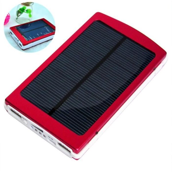 TD® Panel Multifunktionell Solar Laddare -10000 mAh Dubbel USB-port och adapter-Praktisk och pålitlig- Power Bank Vit och Röd