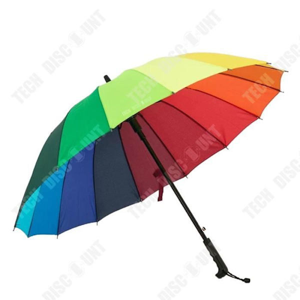 TD® Rainbow paraply superstort automatiskt långskaft paraply för män och kvinnor 16 ribbad rakt handtag paraply