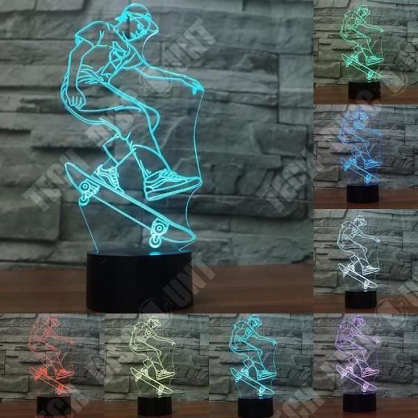 TD® Taktile dekorativ bordlampe med 7 farver optisk illusion - skater model - lavt forbrug USB-kabel eller 3 AAA batterier