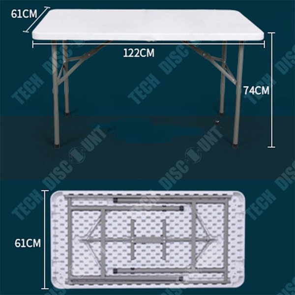 Foldable reception table 122 CM for 4 people Steel reception table Polyethylene top White reception table