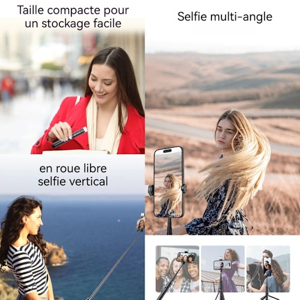 Selfie Stick - TD® - Sammenklappelig Stativ - Bluetooth 5.0 - LED Lys - 360° Rotation