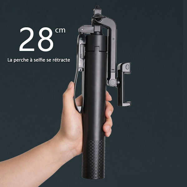 Selfie stik - Universal - 360° stabilisator - ABS plast - Indbygget LED lys