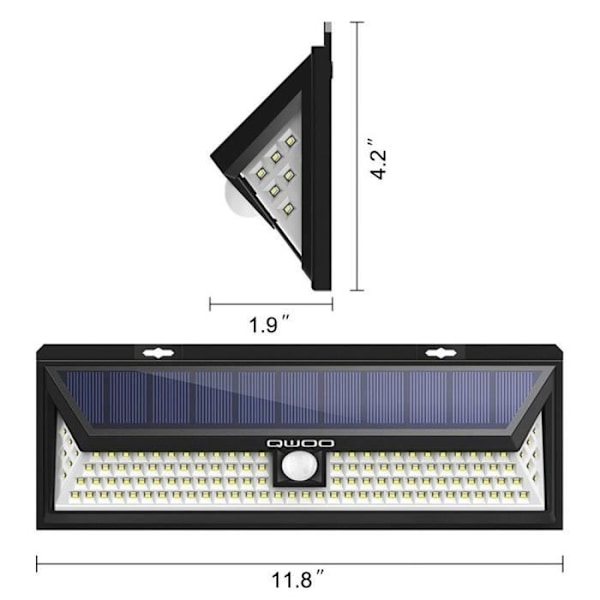 TEMPSA 118LED solcellelampe med fjernbetjening til udendørs havevandtæt PIR-bevægelsessensor