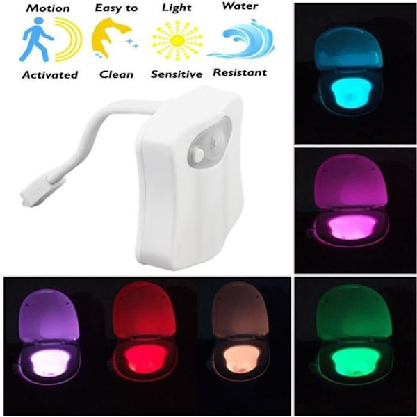 "La Lumière De Toilette LED med bevægelsessensor aktiveret af PIR 8 farver automatisk RGB natbelysning"