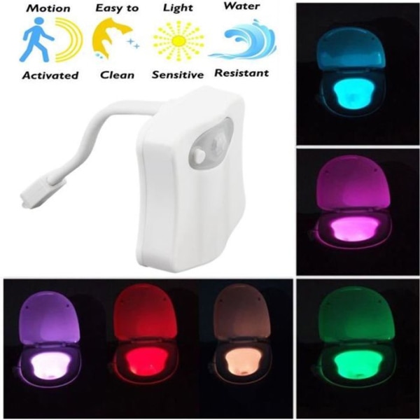 Toalettljus Mänsklig LED-sensor Rörelseaktiverad PIR 8 Färger Automatisk RGB Nattbelysning
