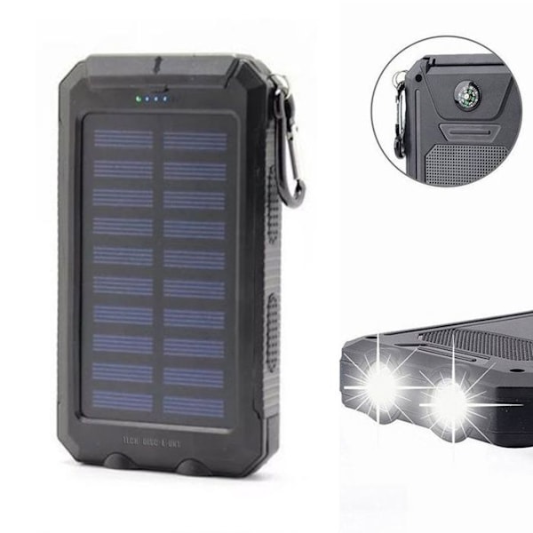 20000mAh Aurinkolaturi Ulkojuha 2-Port USB:llä ja Kaksois-LED-Valolla Latauslaitteiden Kannettava Akka