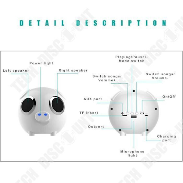 TD® M20 Cute Pig Shape dubbelhögtalare Bluetooth-högtalare Power Bank-stöd