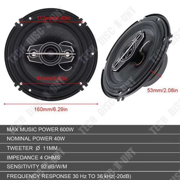 TD® 6,5 tum koaxial högtalare för modifiering av billjudhögtalare max 600W för alla bilar
