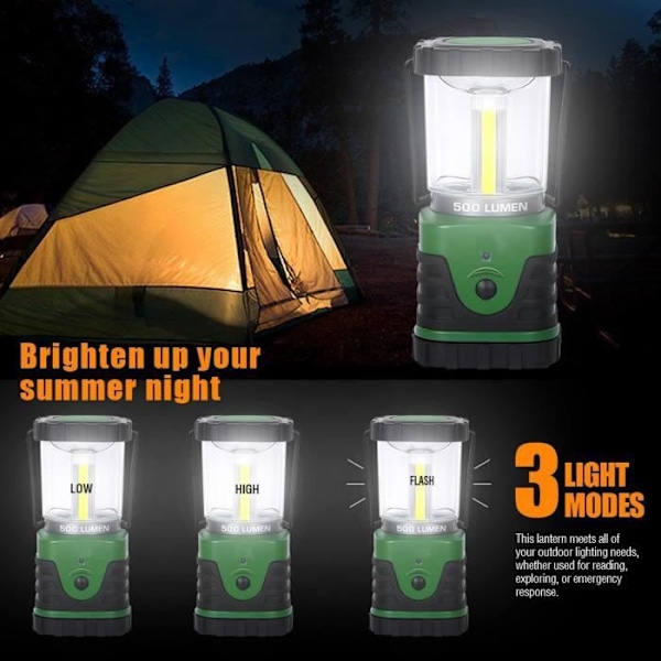 LCC® 500lm LED campinglanterne, ultra lysende lommelygte, nødbelysning, bærbar lampe til udendørs aktiviteter - grøn grön