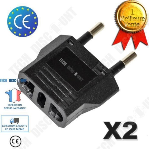 TD® Strömadapter USA/Kina till Europa (EU) / Frankrike (FR) 5A CE RoHS Standard Svart Universal AC Plug Converter 2ft