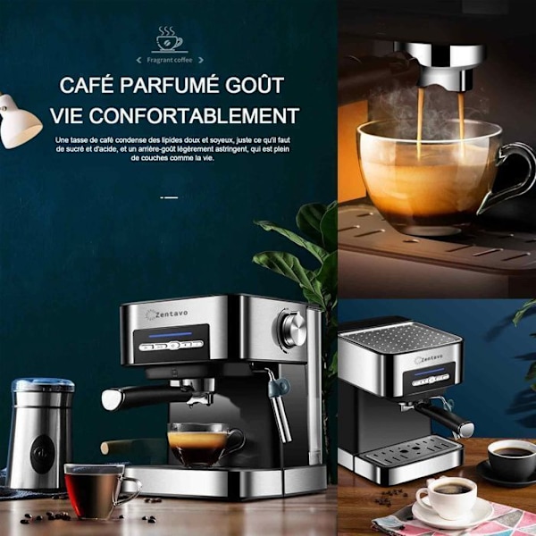 Zentavo Kaffemaskine 1,6L 64x53x33cm elektrisk kaffemaskine bønneknuser dobbelt brug bærbar kaffepulver dryp kaffemaskine