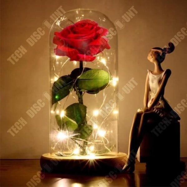 TD® Ruusulamppu Lasilla Beauty and the Beast Ikuisuusruusu ja LED-valot häihin tai joululahjaksi