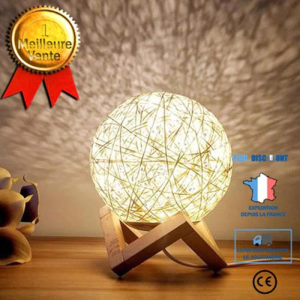 TD® luova USB-säätöinen rattanilamppu yöpöydälle, beige, koti, olohuone, makuuhuone, joululahja