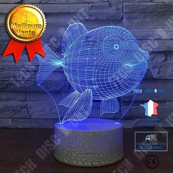 TD® Optisk bordslampa dekorativ touch 7 färger optisk illusion - fiskmodell - lågförbrukning USB-kabel eller 3 batterier
