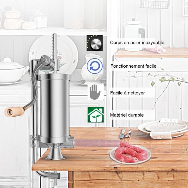 3L Pølsepresser Kødhakker Pølsemaskine 4xRør (Ø 15/19/22/25 mm) i rustfrit stål